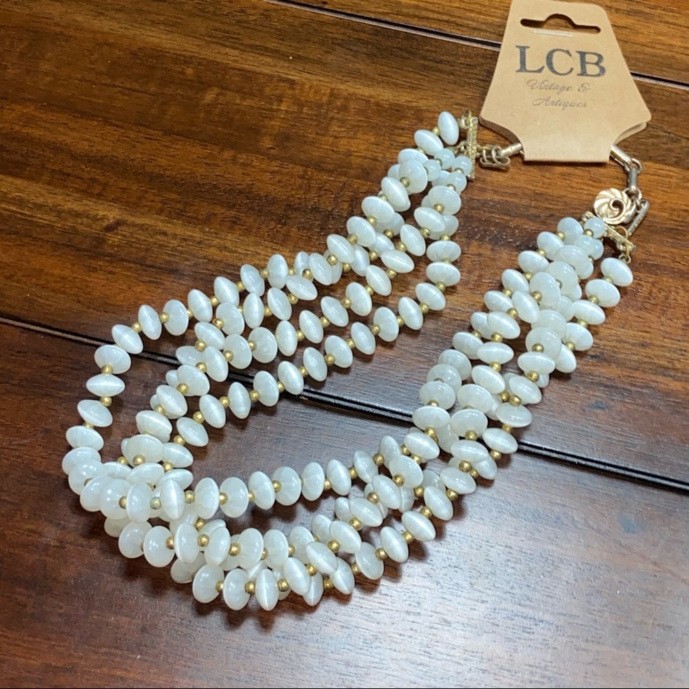 1950’s Vintage Lisner White Beaded Mutli-Strand Necklace